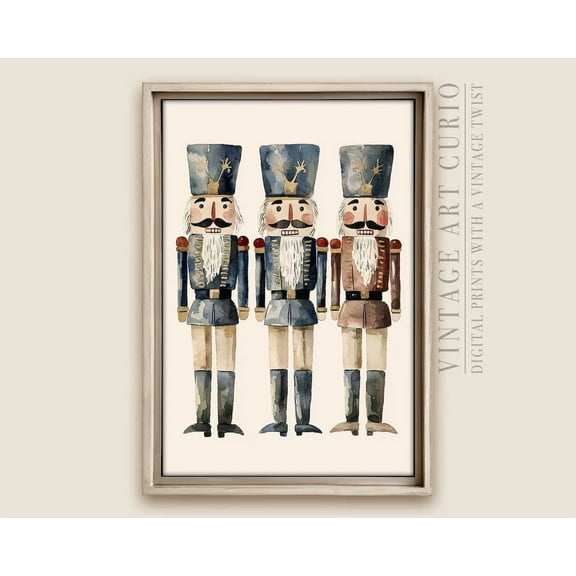 Minimalist Of Three Nutcrackers, Rustic Farmhouse Winter Decor #2 Warm Present Vintage UNFRAMED Poster Size 8x12