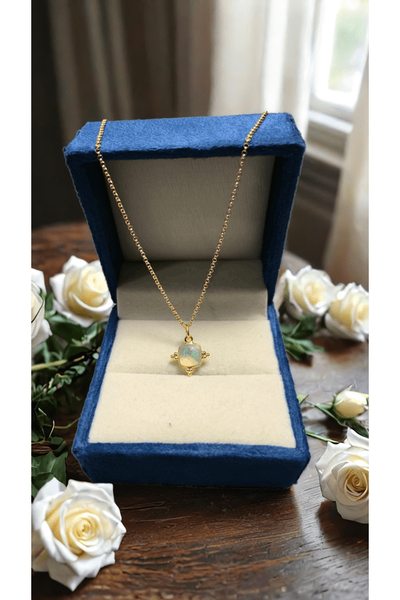 Minimalist Opal Stone Pendant, 925 Sterling Silver Dainty Pendant Necklace, Fire Opal Necklace, Handmade Birthstone Necklace, Gift For Her