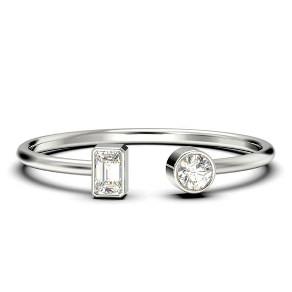 Minimalist Open Band Ring 0.80 Carat Round Cut Diamond Moissanite Engagement Ring, Unique Style Ring in 10k Solid White Gold, Gift For Her, Gift Idea For Girlfriend, Promise Ring, Anniversary Ring
