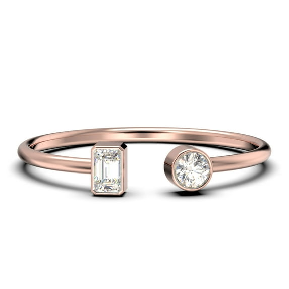 Minimalist Open Band Ring 0.80 Carat Round Cut Diamond Moissanite Engagement Ring, Unique Style Ring In 925 Sterling Silver With 18K Rose Gold Plating, Gift For Her, Gift Idea, Promise Ring