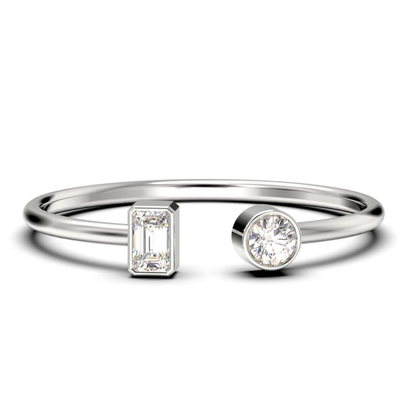 Minimalist Open Band Ring 0.80 Carat Round Cut Diamond Moissanite Engagement Ring, Unique Style Ring in 10k Solid White Gold, Gift For Her, Gift Idea For Girlfriend, Promise Ring, Anniversary Ring