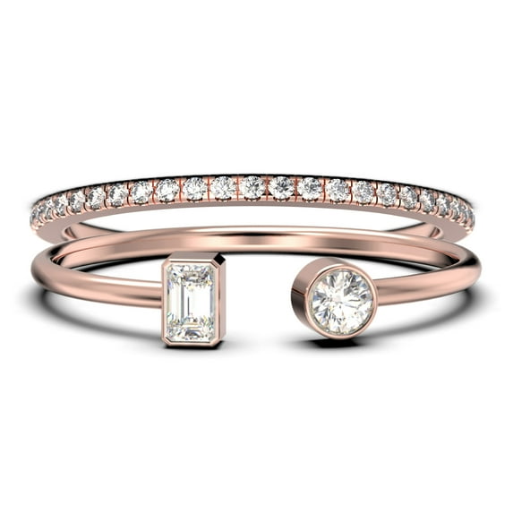 Minimalist Open Band Ring 1.30 Carat Round Cut Diamond Moissanite Engagement Ring, Unique Style Ring in 10k Solid Rose Gold, Gift For Her, Gift For Girlfriend, Bridal Set, Matching Band