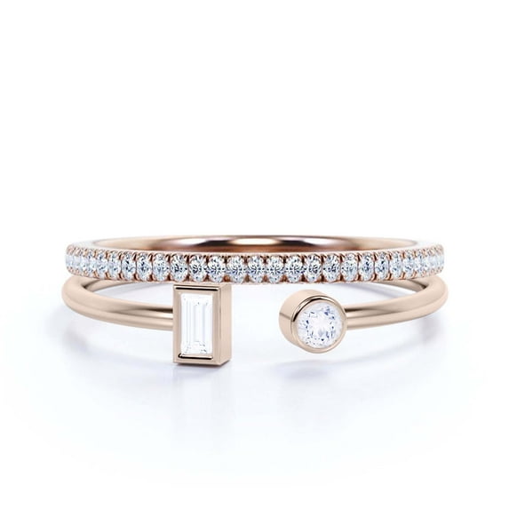 Minimalist Open Band Ring 1.30 Carat Round Cut Diamond Moissanite Engagement Ring, Unique Style Ring in 10k Solid Rose Gold, Gift For Her, Gift For Girlfriend, Promise Ring, Bridal Set, Matching Band