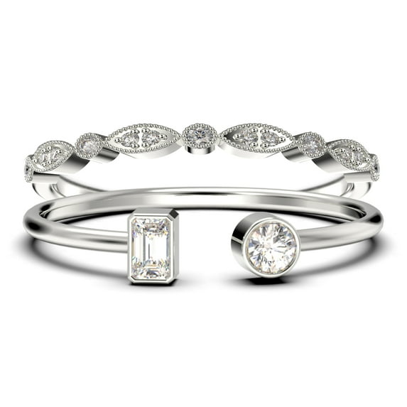 Minimalist Open Band Ring 1.30 Carat Round Cut Diamond Moissanite Engagement Ring, Unique Style Ring in 10k Solid White Gold, Gift For Her, Gift Idea, Bridal Set, Matching Band