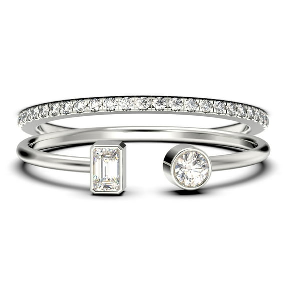 Minimalist Open Band Ring 1.30 Carat Round Cut Diamond Moissanite Engagement Ring, Unique Style Ring in 10k Solid White Gold, Gift For Her, Gift Idea, Bridal Set, Matching Band