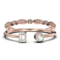 Minimalist Open Band Ring 1.30 Carat Round Cut Diamond Moissanite Engagement Ring, Unique Style Ring in 925 Sterling Silver With 18k Rose Gold Plating, Bridal Set, Matching Band