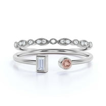 Minimalist Open Band Ring 1.30 Carat Round Cut Morganite And Diamond Moissanite Engagement Ring, Unique Style Ring in 10k Solid White Gold, Gift For Her, Gift Idea, Bridal Set, Matching Band