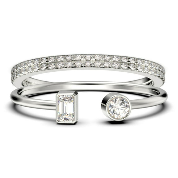 Minimalist Open Band Ring 1.80 Carat Round Cut Diamond Moissanite Engagement Ring, Unique Style Ring in 10k Solid White Gold, Gift For Her, Gift Idea, Trio Set, Matching Band