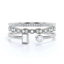 Minimalist Open Band Ring 1.80 Carat Round Cut Diamond Moissanite Engagement Ring, Unique Style Ring in 925 Sterling Silver With 18k White Gold Plating, Gift For Her, Trio Set, Matching Band