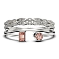 thumbnail image 1 of Minimalist Open Band Ring 1.80 Carat Round Cut Morganite And Diamond Moissanite Engagement Ring, Unique Style Ring in 925 Sterling Silver With 18k White Gold Plating, Trio Set, Matching Band, 1 of 4