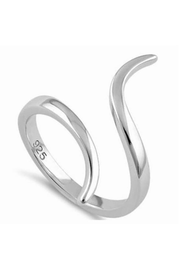 Minimalist Open Curve Ring, 925 Sterling Silver Adjustable Statement Band