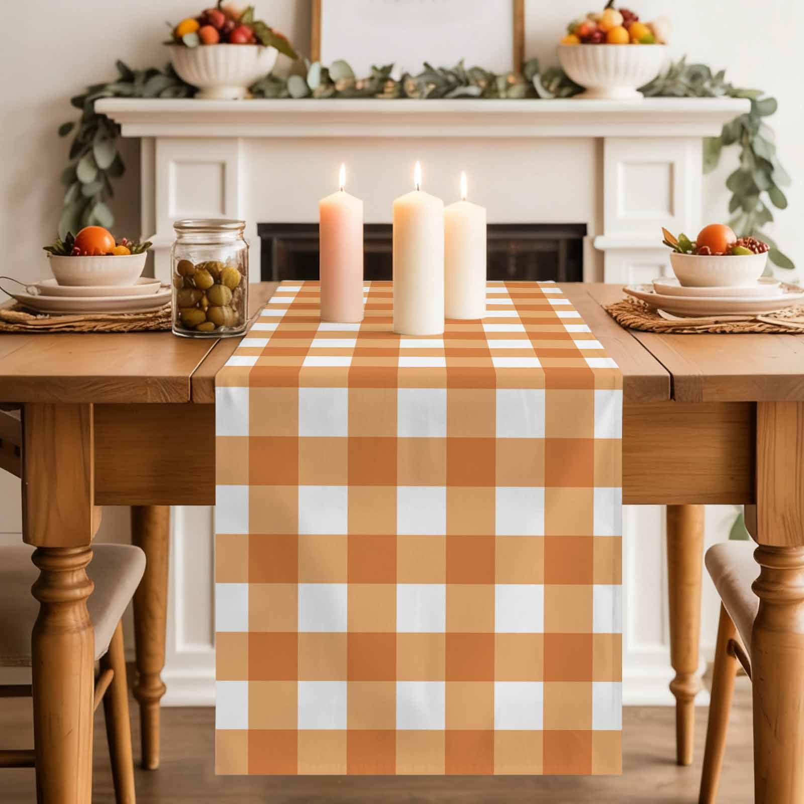 Table Runner Spring Style Minimalist Orange Checkered Grid Table Runner 70 Inches Long,Kitchen ...