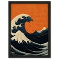 thumbnail image 1 of Minimalist Orange Sunset Sky Modern Style Of Great Wave Off Kanagawa Artwork Framed Wall Art Print A4, 1 of 4