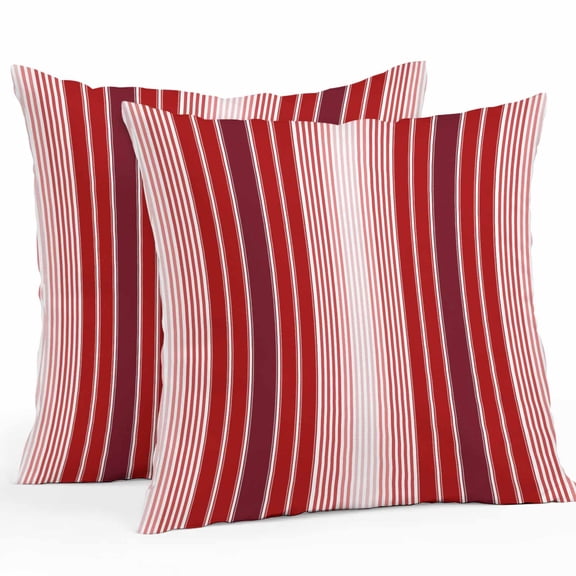 Minimalist Outdoor Pillow Covers Pack of 2 Red Gradient Stripes Country Farmhouse Waterproof Throw Pillow Covers Decorative Cushion Cases for Patio Garden Tent Balcony Couch 18x18 inch