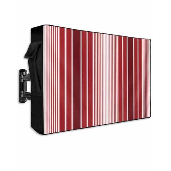 Minimalist Outdoor TV Cover 48 to 50 inch Red Gradient Stripes Country Farmhouse Waterproof Dustproof TV Covers for Outside with Zipper Remote Control Pocket Flat Screen Protectors