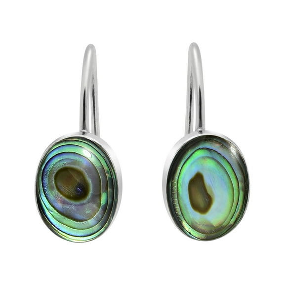 Minimalist Oval Abalone Sterling Silver Hook Dangle Earrings