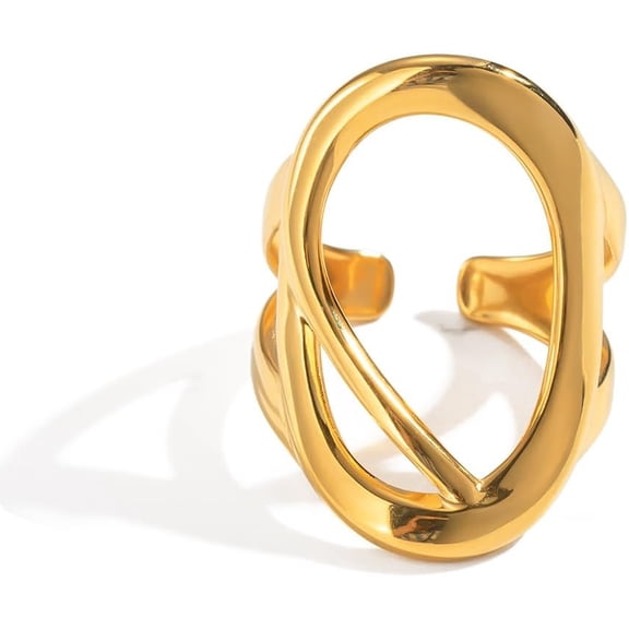 Minimalist Oval Statement Ring for Women Hollow Out Open Finger Band Stacking Ring Comfort Fit Adjustable Irregular Geometric Rings Fashion Jewelry