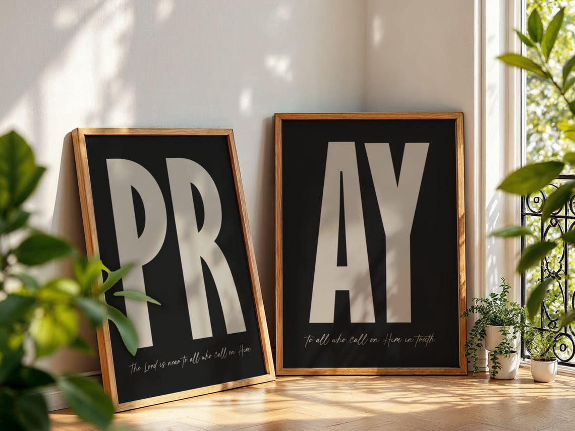 Minimalist PRAY Typography Poster Modern Christian Bible Verse Wall Art ...