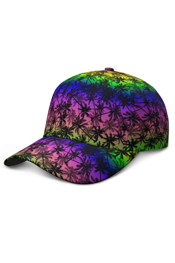 Minimalist Palm Tree Baseball Cap, Adjustable Dad Hat with UV Protection, Vibrant Tropical Paradise Print Performance Hat for Men Women Outdoor Activities
