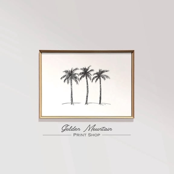 Minimalist Palm Tree, Black And White Beach Wall Art, Tropical Coastal Decor, Simple Line Drawing, Summer Landscape Home Decor, 8x12 UNFRAMED
