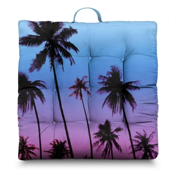 Minimalist Palm Tree Floor Pillow – 22x22 Inch Large Cushion, Dutch Velvet, Single Black Frond on Cream (Scandinavian Tropical Fusion)