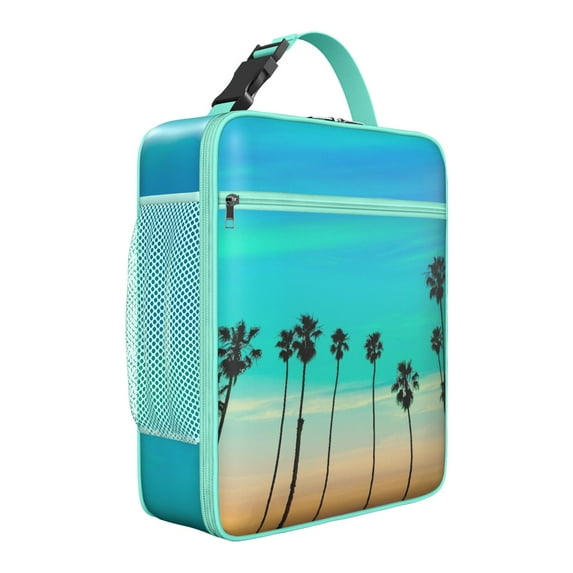 Minimalist Palm Tree Insulated Lunch Tote – Tropical Beach Sunset Design with Vibrant Hawaiian Sunset and Ocean Views, Waterproof Durable Thermal Cooler Bag for Beach Vacation and Travel