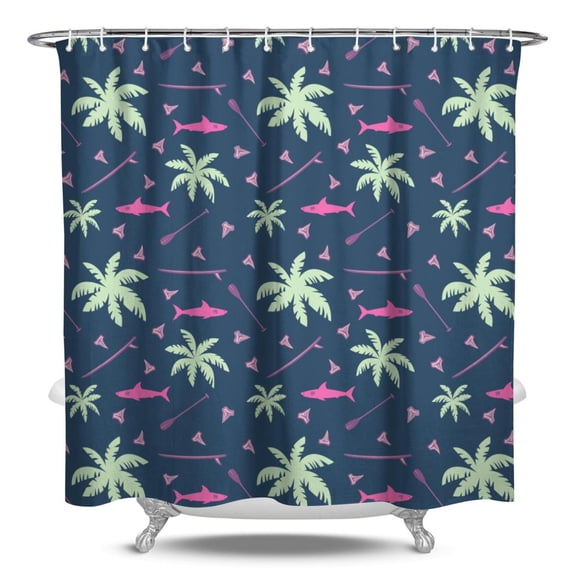 Minimalist Palm Tree Shower Curtain, Waterproof Fabric, Machine Washable, Hooks Included, Hawaiian Sunset Beach and Tropical Beach Sunset for Bathroom Decor