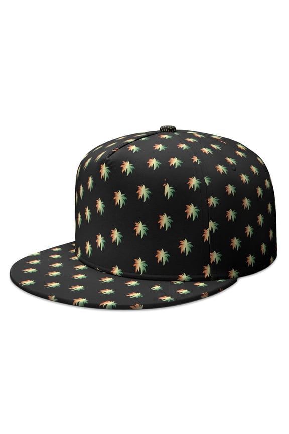 Minimalist Palm Tree Snapback Hat - Flat Brim Adjustable Baseball Cap - Tropical Paradise Streetwear Cap - Breathable Unisex Hip Hop Hat