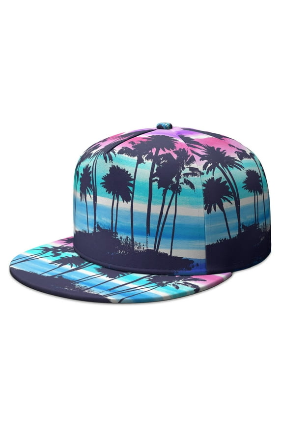 Minimalist Palm Tree Snapback Hat - Flat Brim Adjustable Baseball Cap - Tropical Paradise Streetwear Cap - Breathable Unisex Hip Hop Hat