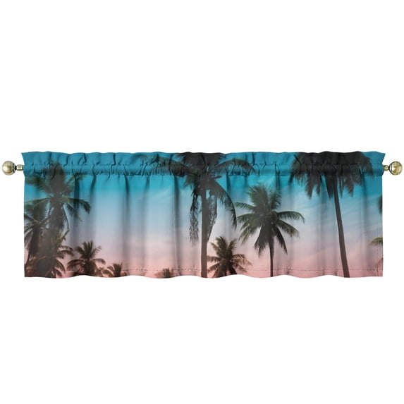 Minimalist Palm Tree Valance Curtain - 54 Inch Farmhouse Kitchen Window Valance, Ocean Sunset with Palm Trees Pattern, Easy Hang & Machine Washable