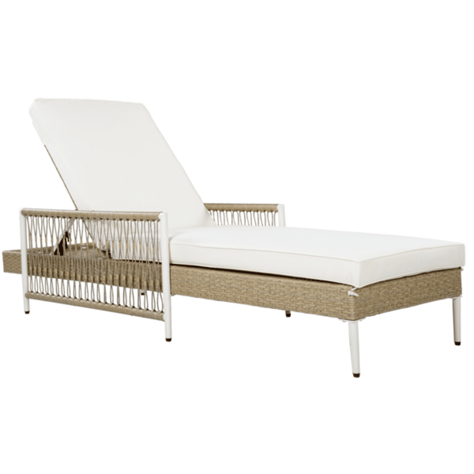 Minimalist Patio Wicker Lounge Chair, Outdoor All-Weather PE Rattan Chaise Lounge with 6 Gear Adjustable Recliner, Arms and Cushion for Poolside, Deck, Beige