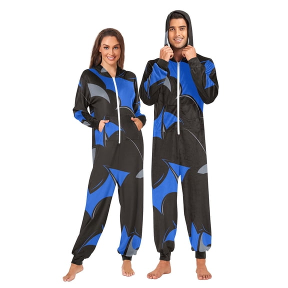 Minimalist Pattern Bats Adult onesie Pajamas, Crystal Velvet Ultra Soft Warm Jumpsuit for Men and Women