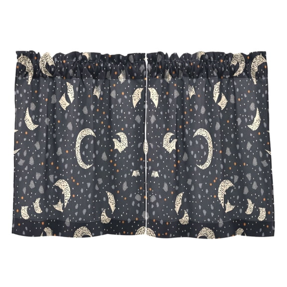 Minimalist Pattern Moon Kitchen Curtains Tier Set 27x24 Inch 2 Panels Semi Sheer Light Filtering Privacy UV Protection