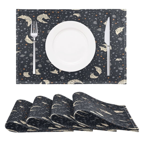 Minimalist Pattern Moon Reversible Placemat Set of 4 Non Slip Coffee Mats 18x12 Inch for Dining, Kitchen, Coffee