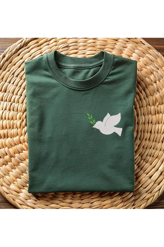 Minimalist Peace Dove Embroidered T-Shirt, Small Peace Symbol Tee, Dove of Peace Shirt, Positive Vibes Shirt