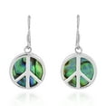 thumbnail image 1 of Minimalist Peace Symbol Abalone Shell Inlay Sterling SIlver Dangle Earrings, 1 of 5
