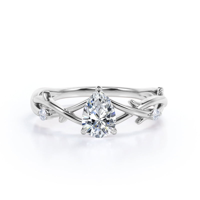 Minimalist Pear Cut Moissanite Engagement Ring with Infinity Band ...