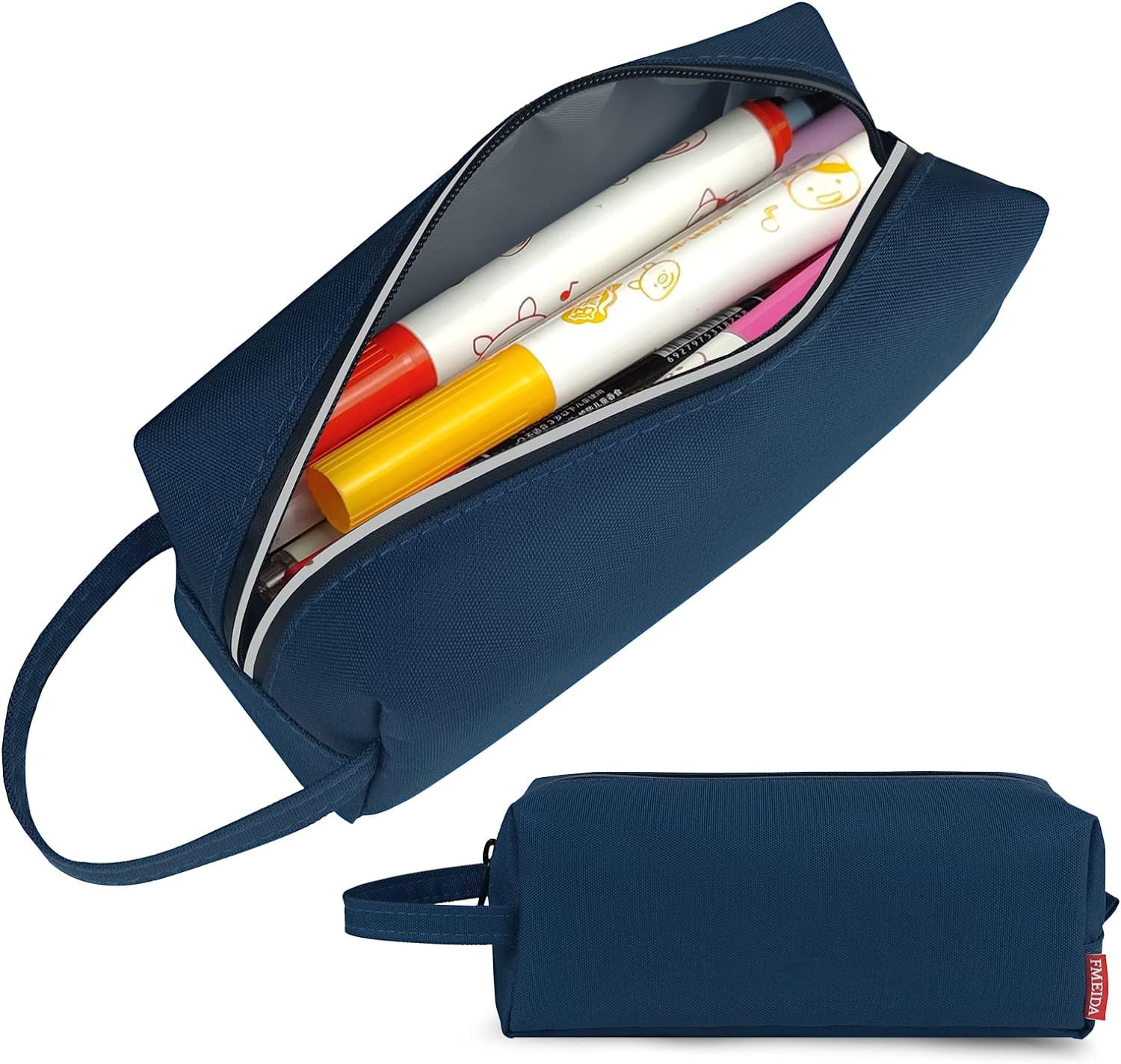 Minimalist Pencil Case, Large Capacity Pencil Bag with Portable Handle, Waterproof Fabric and Zipper, Aesthetic and Spacious Pen Organizer for Office Staff and Professionals, Navy Blue