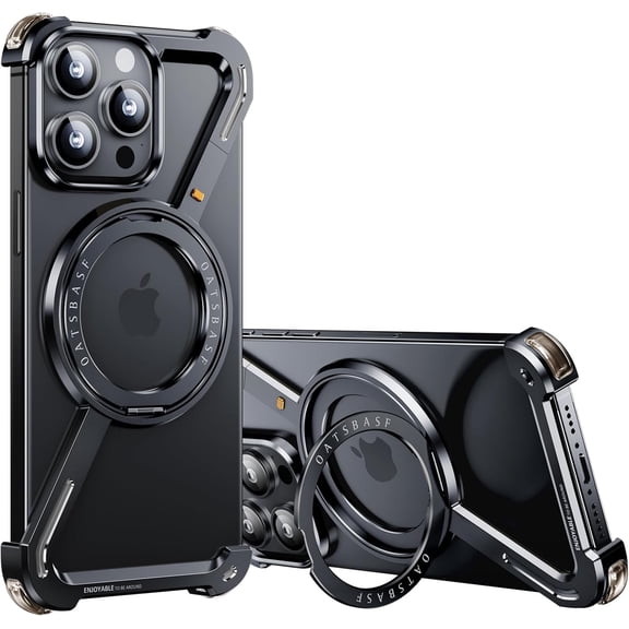 Minimalist Phone Case Compatible with iPhone 15 Pro Max 6.7", 360° Rotation Kickstand Aluminum Metal Frameless Design Bumper Z Case, Protective Shock Grade Shell