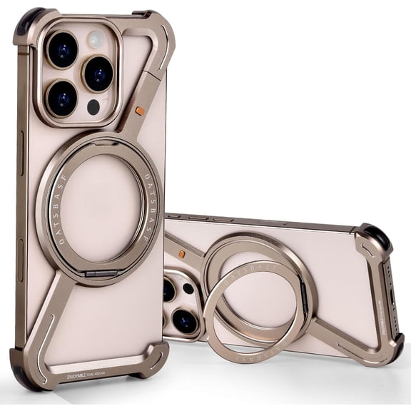 Minimalist Phone Case Compatible with iPhone 16 Pro Max 6.9", 360° Rotation Kickstand Aluminum Metal Frameless Design Bumper Z Case, Protective Shock Grade Shell