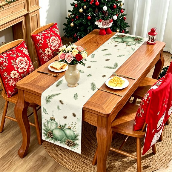 Minimalist Pine Twig Neutral Pattern 2D Flat Print Table Runner,13x48/13x70/13x108 inch,Polyester,Christmas Holiday Style,Indoor Table Decor