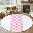 thumbnail image 1 of Minimalist Pink 5FT Round Area Rugs for Living Room Buffalo Check Plaid Farmhouse Farm Theme Ultra-Thin Non-Slip Round Rugs Machine Washable Low Pile Circle Carpet for Bedroom Kitchen Nursery, 1 of 9