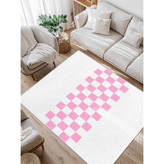 Minimalist Pink Area Rug for Bedroom 4x6 Ft Buffalo Check Plaid Farmhouse Farm Theme Super Soft fuzzy Throw Rug Non-Slip Fluffy Plush Indoor Floor Carpet for Living Room Nursery Home Decor