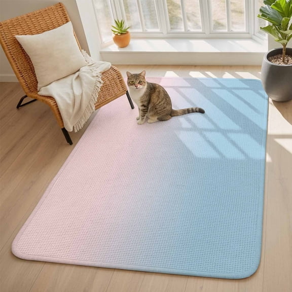 Minimalist Pink Area Rugs for Living Room 5x6, and Blue Gradient Washable Area Rug with Non Slip Backing, Stain Resist Linen Carpet for Bedroom, Dining Room, Entryway, Entrance
