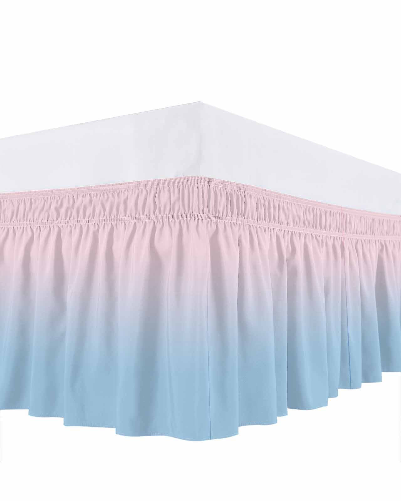 Minimalist Pink Bed Skirt and Blue Gradient Bed Skirts Queen Size 18 Inch Drop, Wrap Around Dust Ruffle&nbsp;Bedskirt with Adjustable Elastic Belt for Queen Size Beds