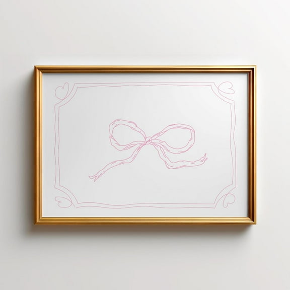 Minimalist Pink Bow Horizontal Print, Nursery Art, Vintage Painting, Cottagecore Decor, Wall Art Wall Art, Modern Wall Decor For Living Room, 8x12 UNFRAMED