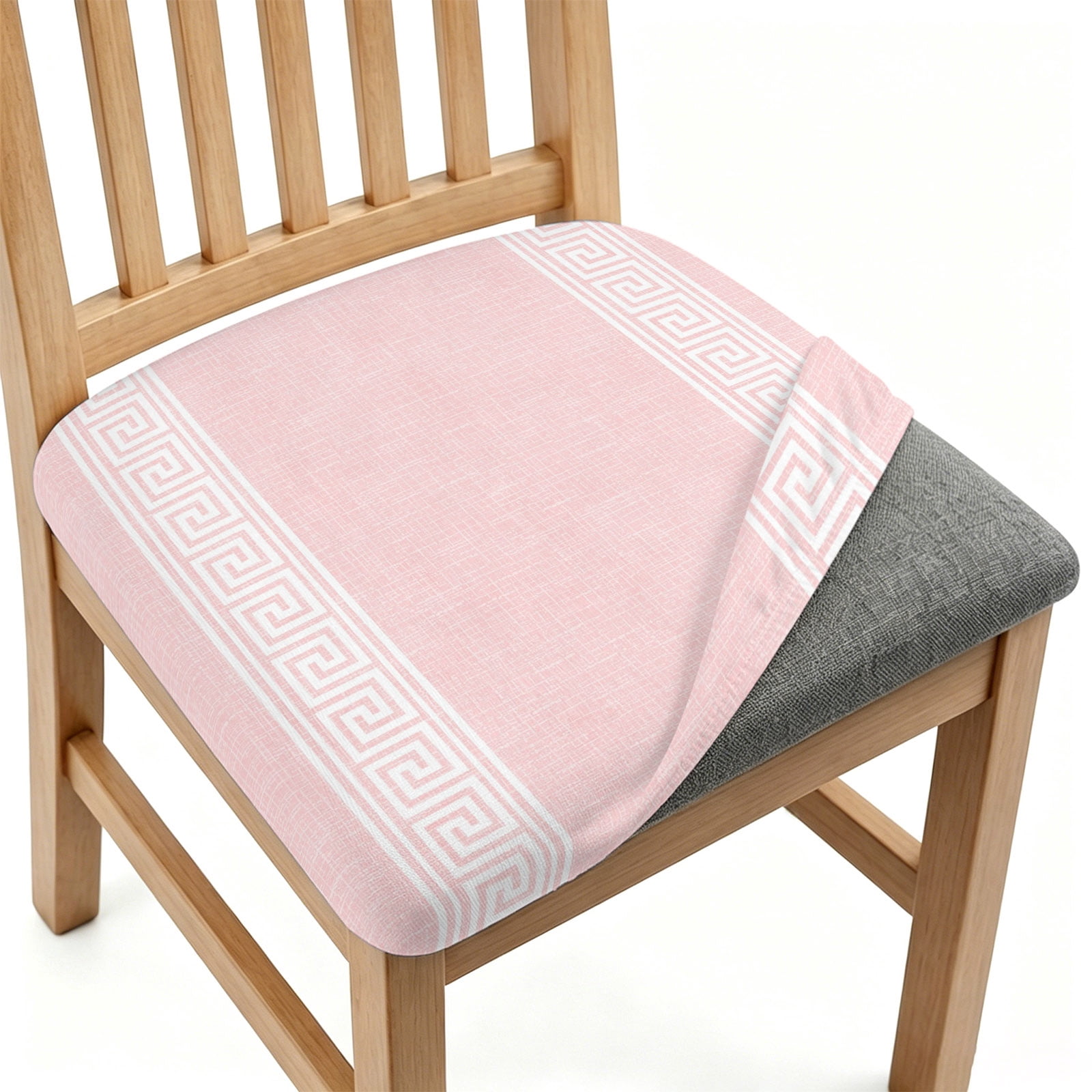 Minimalist Pink Dining Chair Seat Slipcover 6 Pcs, White Vertical Bands ...
