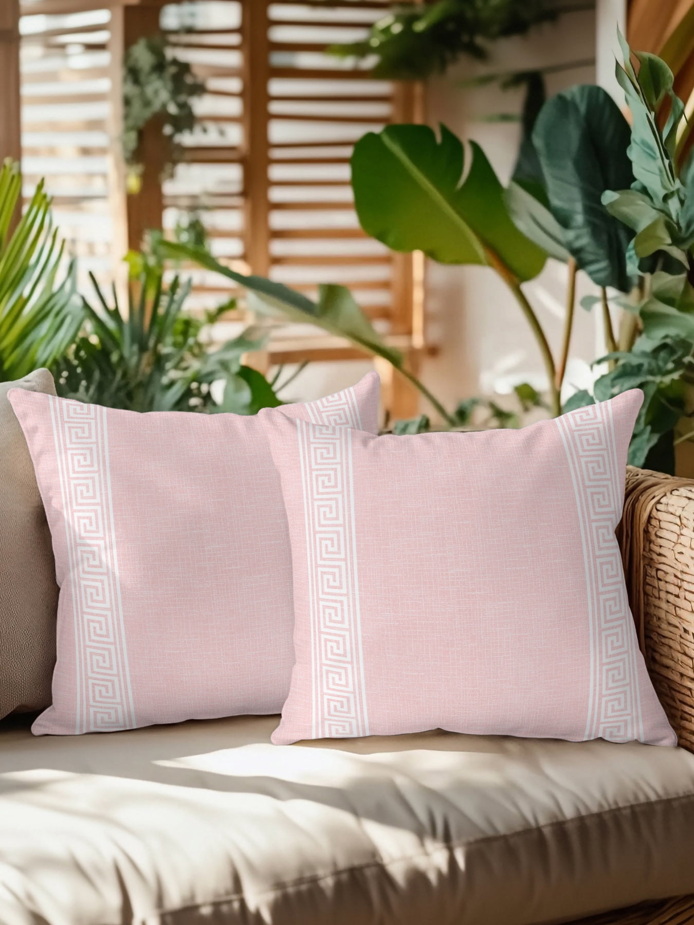 Minimalist Pink Outdoor Throw Pillows with Inserts, White Vertical ...