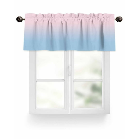 Minimalist Pink Valances for Windows and Blue Gradient Valance Rod Pocket Light Filtering Short Window Treatments Curtains for Kitchen Bathroom Living Room Bedroom, 1 Panel, 60 x 18 Inch