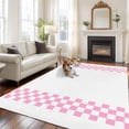 thumbnail image 1 of Minimalist Pink Washable Area Rug 5x7 Buffalo Check Plaid Farmhouse Farm Theme Low-Profile Large Area Rugs with Non Slip Backing Indoor Floor Carpet for Entrance Living Room Bedroom Home Office, 1 of 9